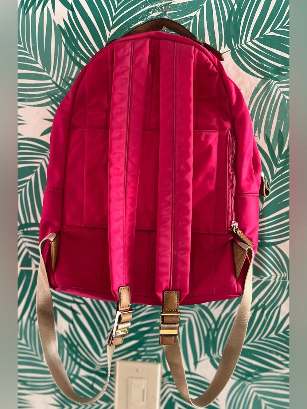 Michael Kors Kelsey Vibrant Fuchsia Nylon Backpack with Gold Hardware Guc